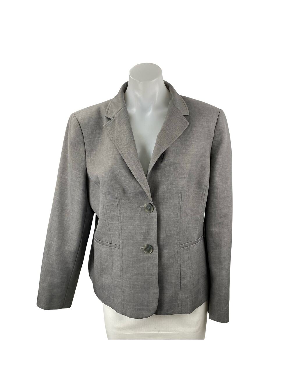 Kasper Women's Gray Long Sleeve Notch Lapel Blazer Coat Suit Jacket Size 16